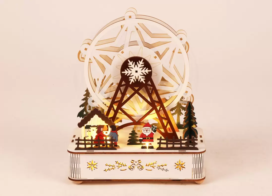 Holz-Riesenrad mit Musik und Bewegung 24,5cm 8 LEDs Warmweiß Weiss/Bunt für 14,99€ in Thomas Philipps