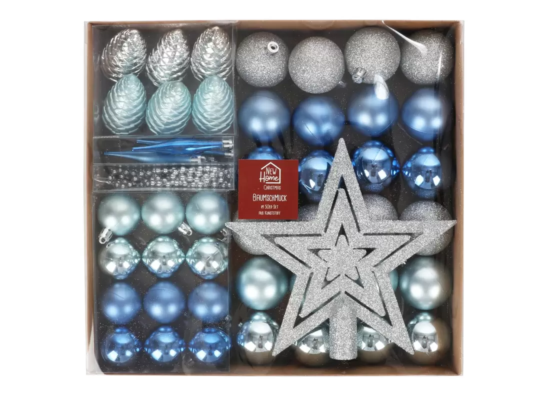 Weihnachts-Baumschmuck aus Kunststoff 50-teilig Blau/Silber für 9,98€ in Thomas Philipps