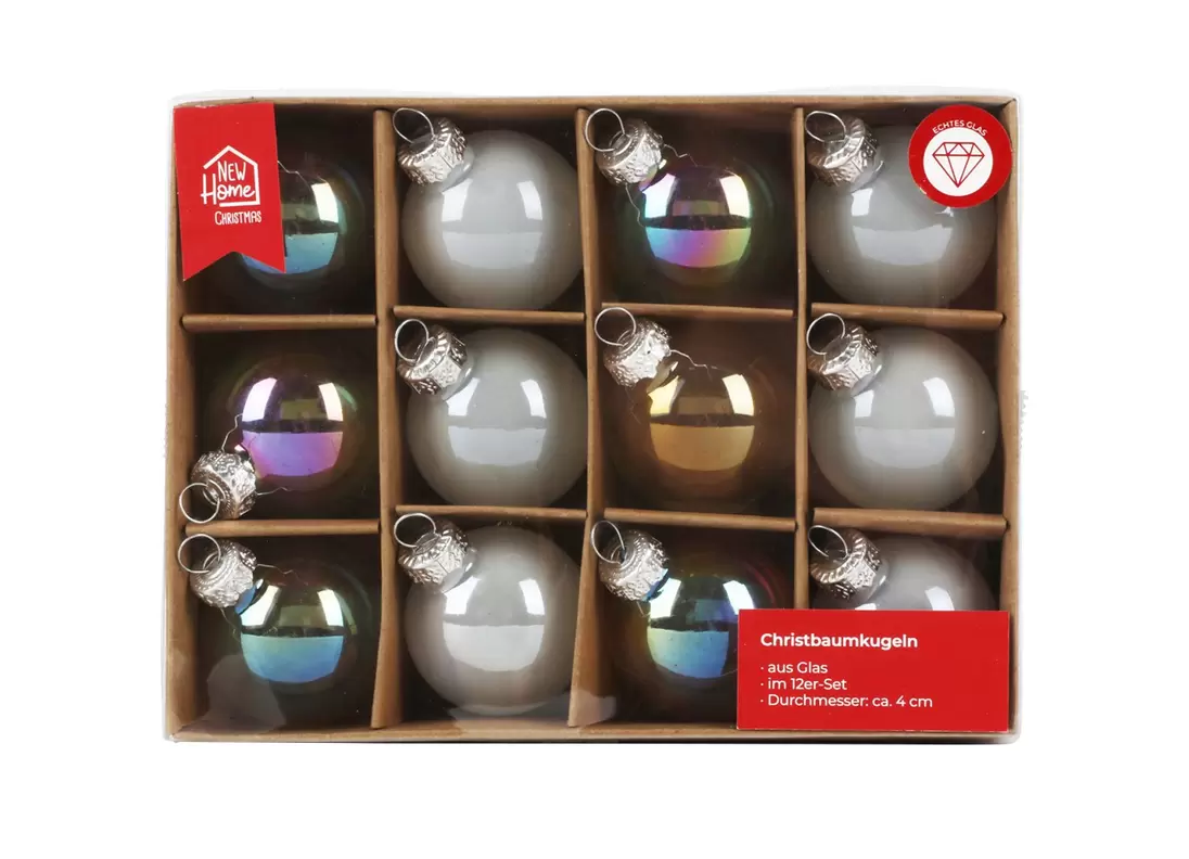 Weihnachtskugeln Seifenblasen-Finish aus Glas 4cm 12er-Set für 2,99€ in Thomas Philipps