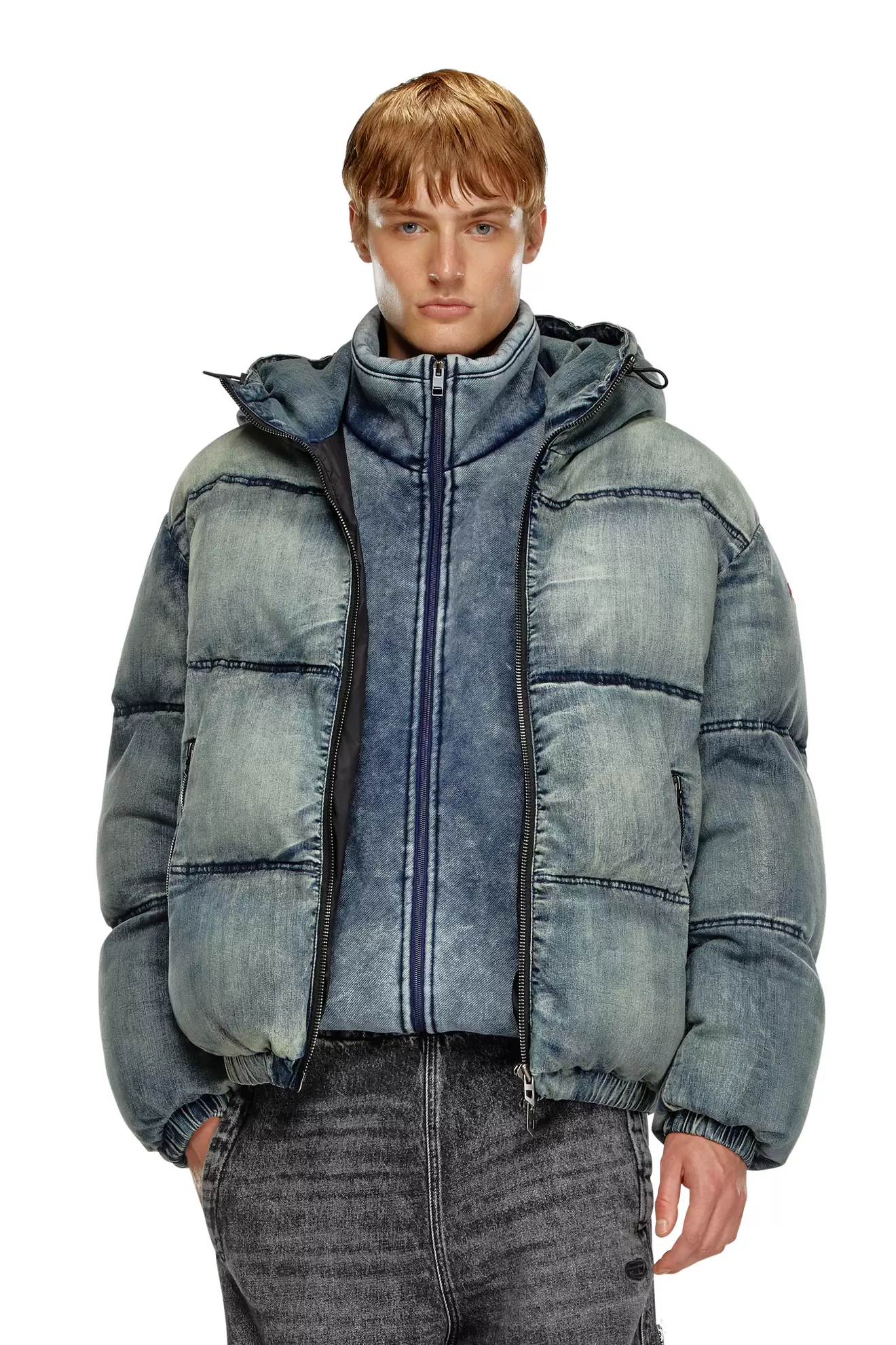 Pufferjacke aus behandeltem Denim für 550€ in Diesel