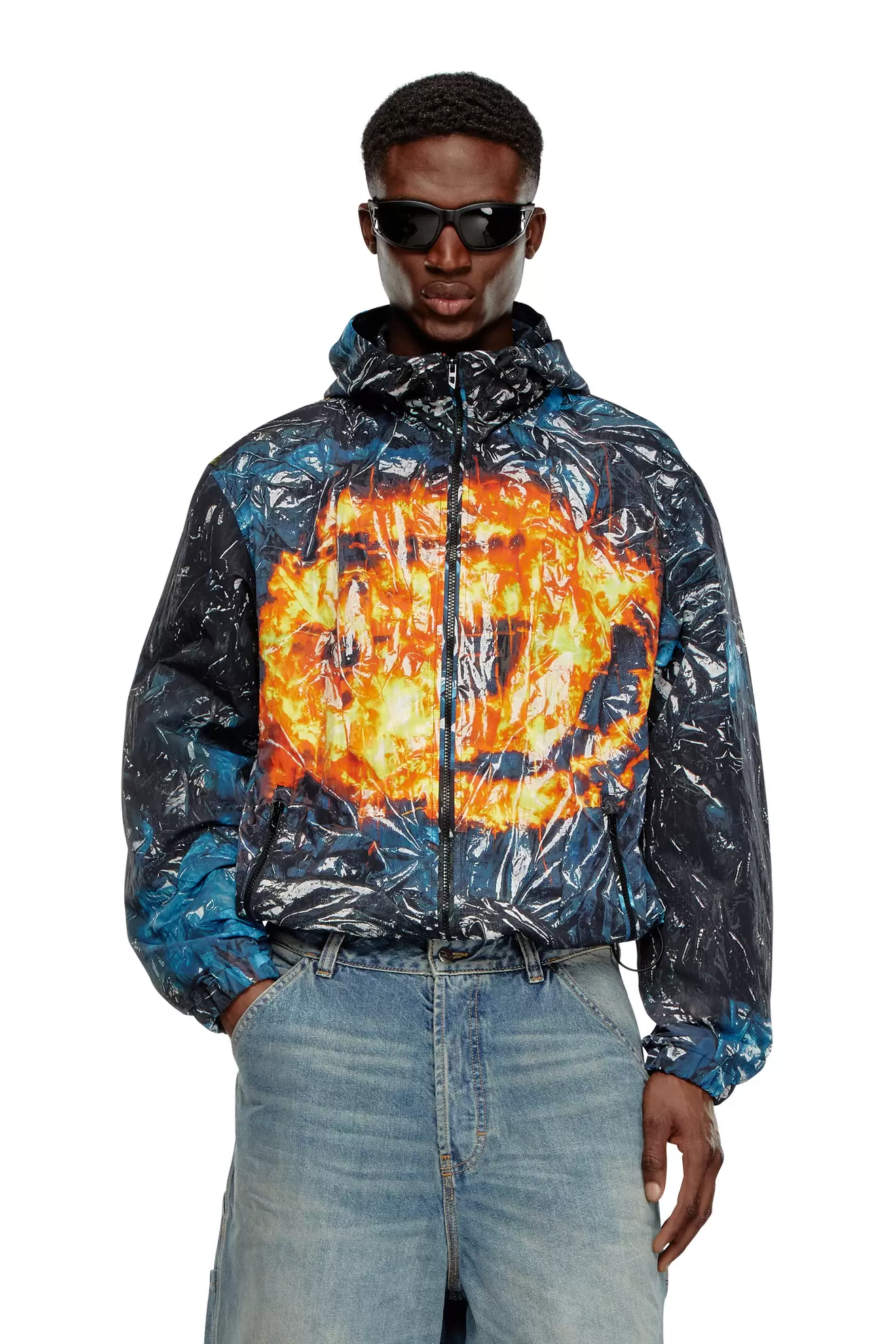 Windbreaker mit Kapuze und Poster-Print für 147€ in Diesel