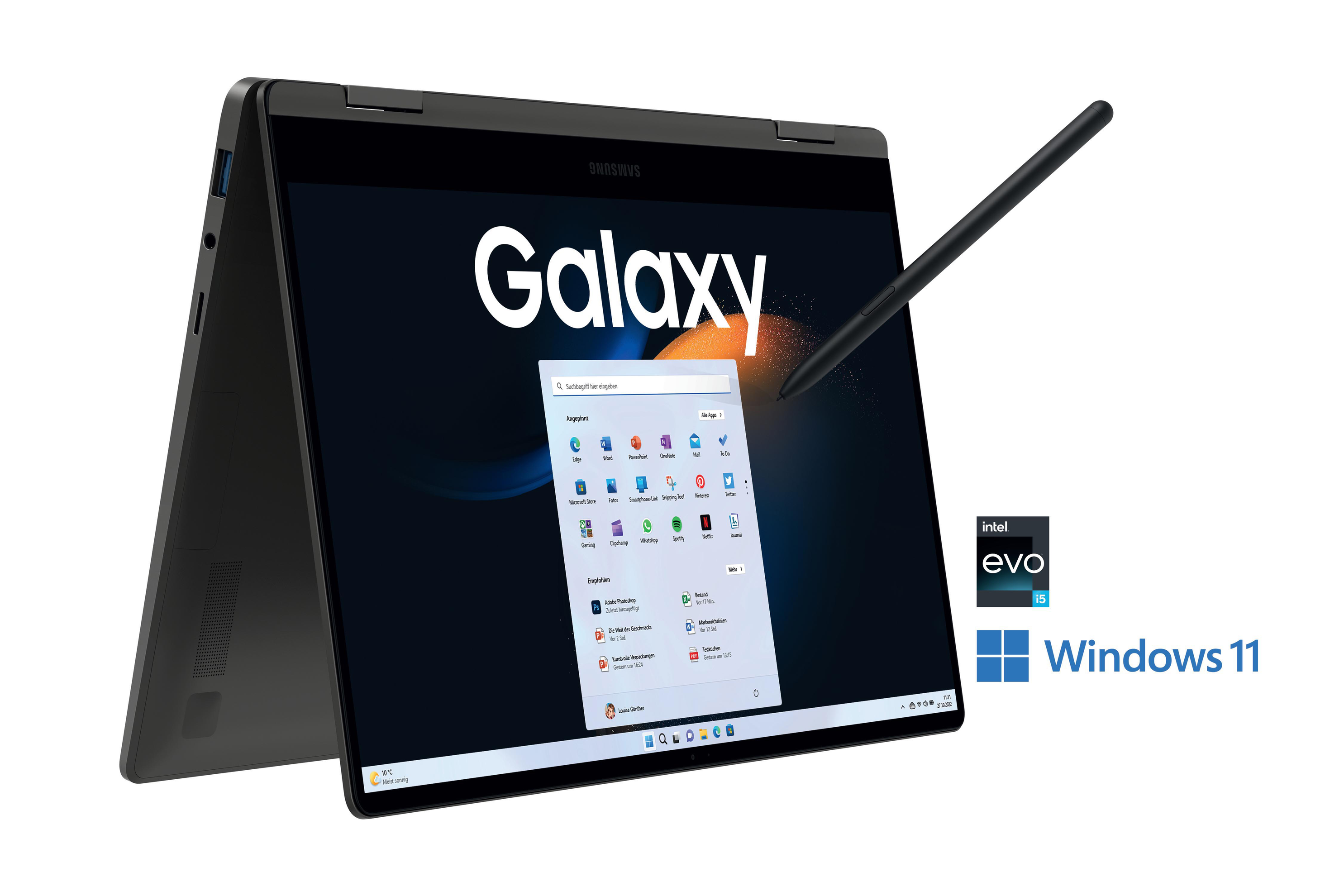 SAMSUNG Galaxy Book3 360°, Notebook, mit 13,3 Zoll Display Touchscreen, Intel® Core™ i5 Prozessor, 8 GB RAM, 256 GB SSD, Intel®, Iris® Xe, Graphite Windows 11 Home (64 Bit) für 899€ in Saturn