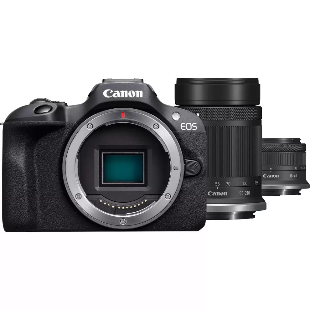 CANON EOS R100 Kit Systemkamera mit Objektiv 18-45 mm,  55-210 mm, 7,62 cm Display, WLAN für 555€ in Saturn