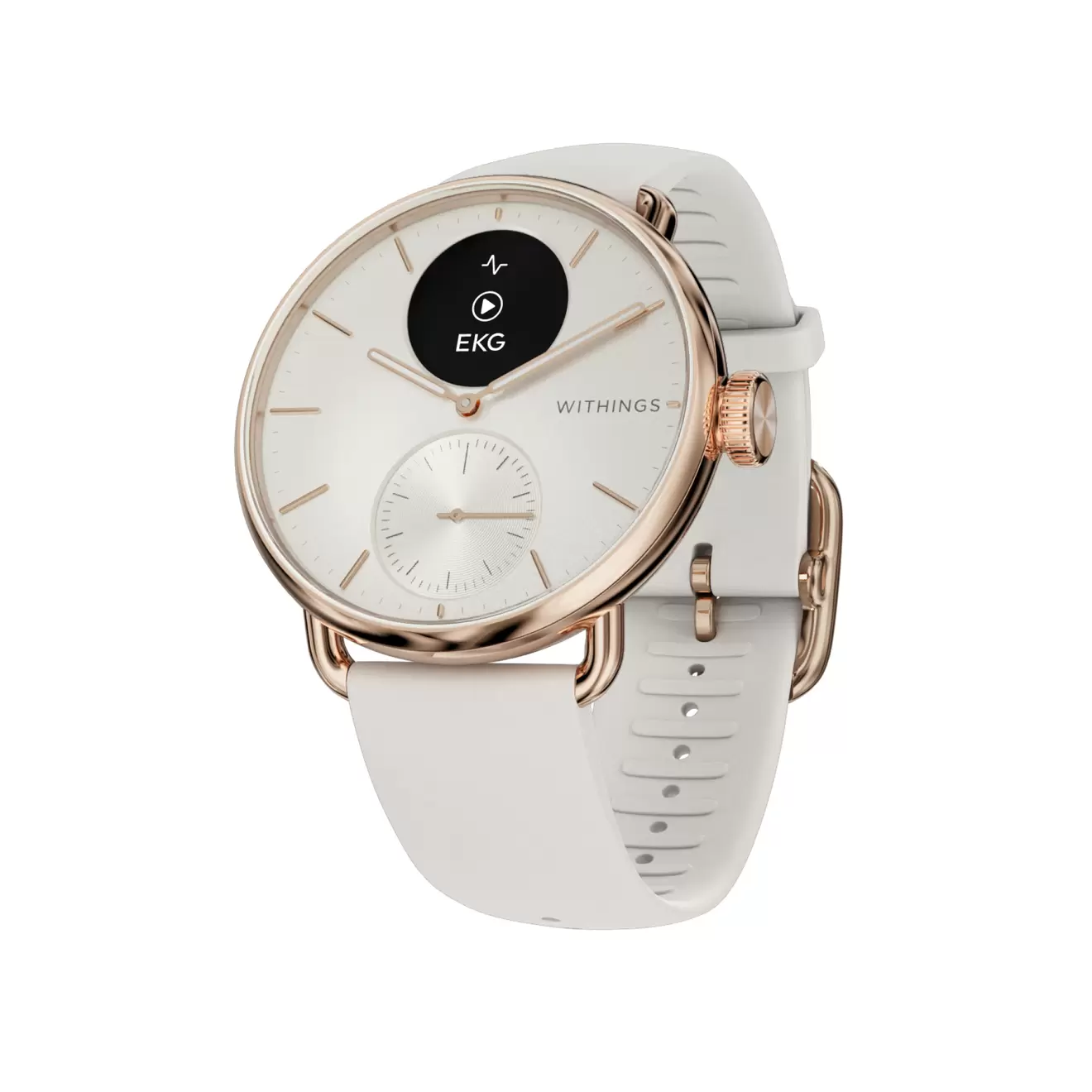 WITHINGS ScanWatch 2, 38 mm, Smartwatch Edelstahl Elastomer, Passend für Handgelenke von 146 mm (5.7") bis 211 mm (8.3") - 18 mm (0.70") Fluorelastomer (FKM)-Armband, Rose Gold White für 339,99€ in Saturn