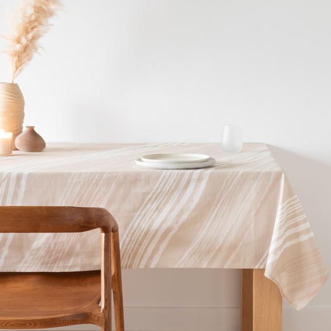 Nappe en coton biologique écru et beige motif ondulations 150x250 für 49,99€ in Maisons du Monde