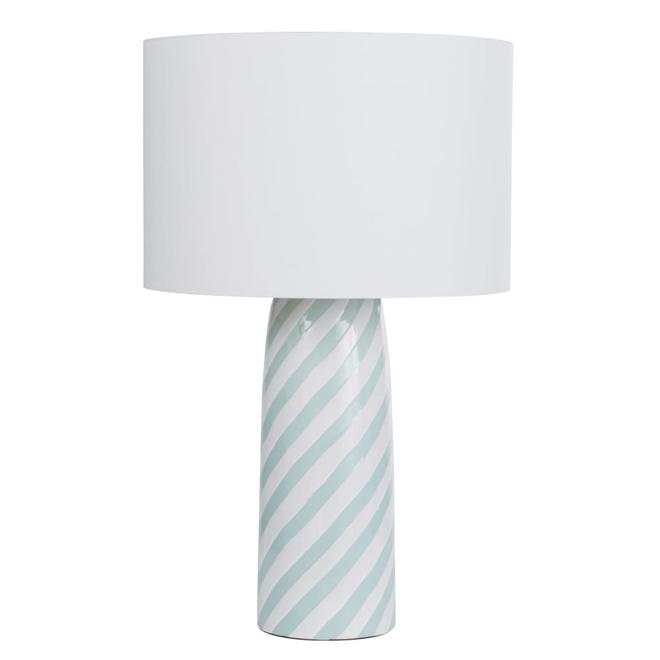 Lampe en céramique blanche et bleue et abat-jour en polyester recyclé blanc für 129€ in Maisons du Monde