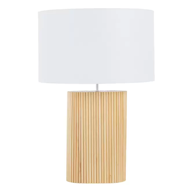 Lampe en bois d'hévéa strié et abat-jour blanc für 129€ in Maisons du Monde