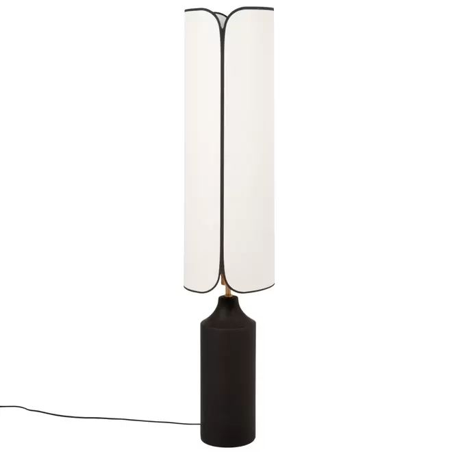 Lampadaire en céramique noire et abat-jour en polyester recyclé blanc et biais noir H140 für 169€ in Maisons du Monde