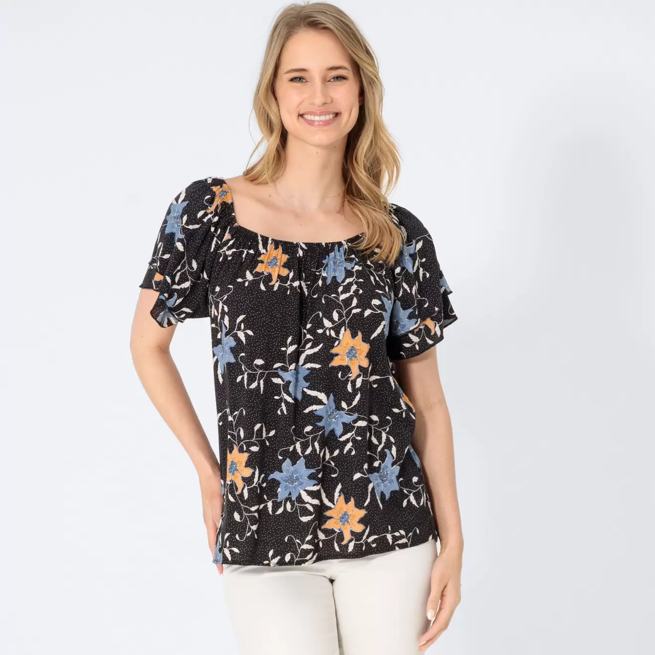 Damen-Bluse mit elastischem Ausschnitt für 5,99€ in NKD