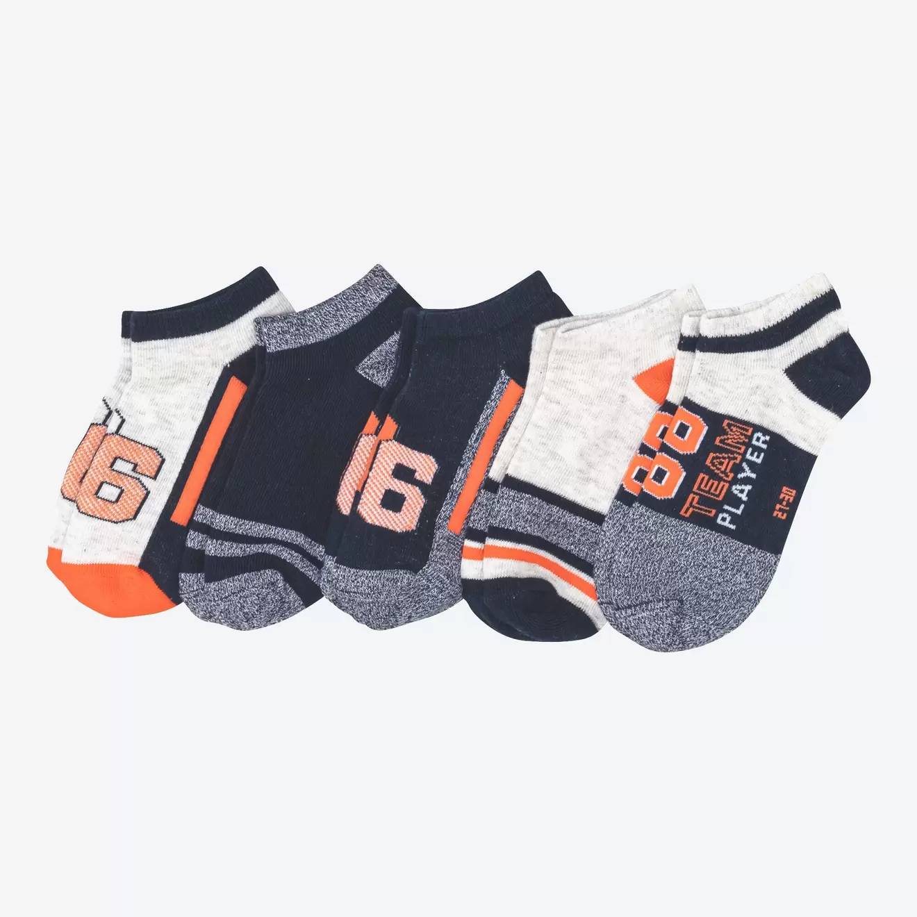 Kinder-Jungen-Sneaker-Socken mit Back-To-School-Motiven, 5er-Pack für 5,49€ in NKD